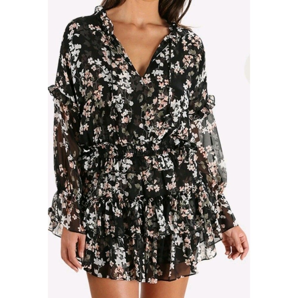 MISA Los Angeles Mini Dress Womens Color Black Floral Print‎ 100% Viscose Size S
